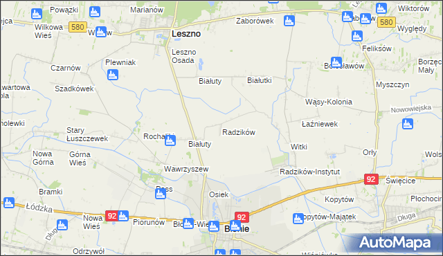mapa Radzików gmina Błonie, Radzików gmina Błonie na mapie Targeo