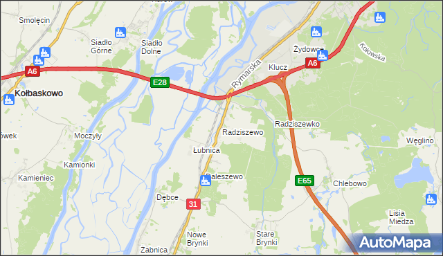mapa Radziszewo gmina Gryfino, Radziszewo gmina Gryfino na mapie Targeo