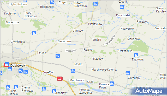 mapa Rajsko gmina Opatówek, Rajsko gmina Opatówek na mapie Targeo