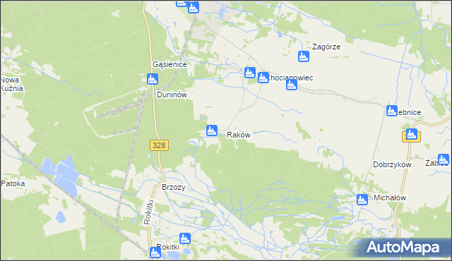 mapa Raków gmina Chocianów, Raków gmina Chocianów na mapie Targeo