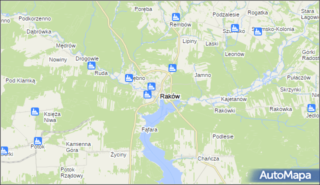 mapa Raków powiat kielecki, Raków powiat kielecki na mapie Targeo