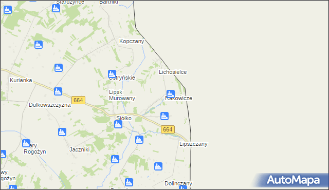 mapa Rakowicze gmina Lipsk, Rakowicze gmina Lipsk na mapie Targeo