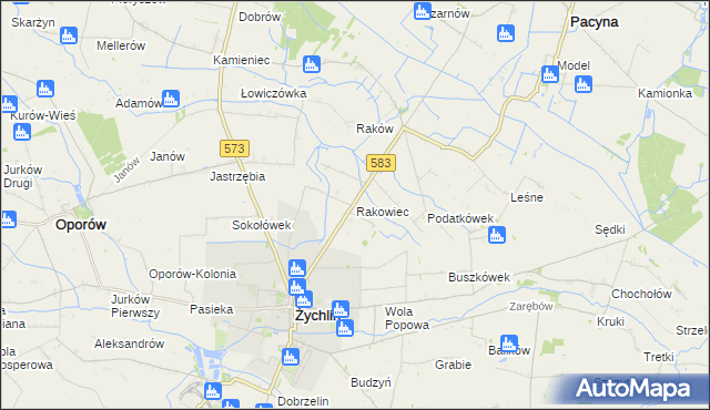 mapa Rakowiec gmina Pacyna, Rakowiec gmina Pacyna na mapie Targeo