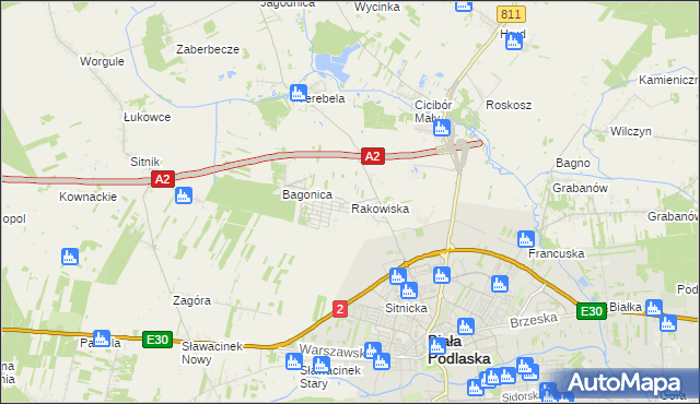 mapa Rakowiska gmina Biała Podlaska, Rakowiska gmina Biała Podlaska na mapie Targeo