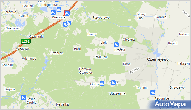 mapa Rakowo gmina Czerniejewo, Rakowo gmina Czerniejewo na mapie Targeo