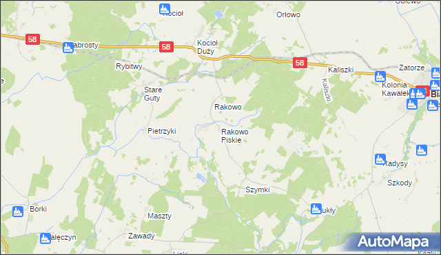 mapa Rakowo Piskie, Rakowo Piskie na mapie Targeo