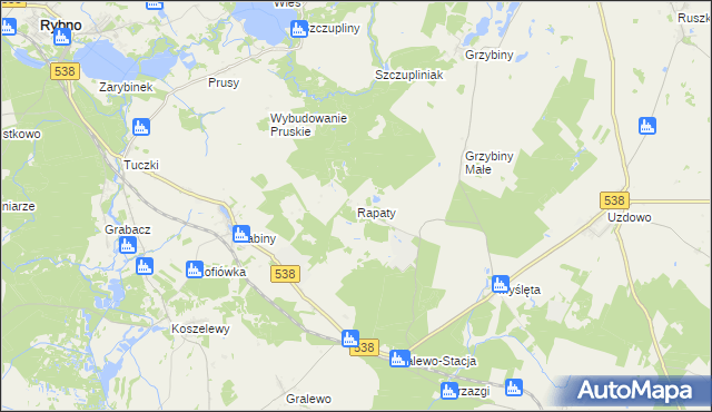 mapa Rapaty gmina Rybno, Rapaty gmina Rybno na mapie Targeo