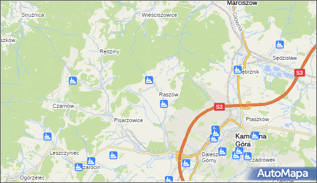 mapa Raszów gmina Kamienna Góra, Raszów gmina Kamienna Góra na mapie Targeo