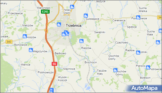 mapa Raszów gmina Trzebnica, Raszów gmina Trzebnica na mapie Targeo