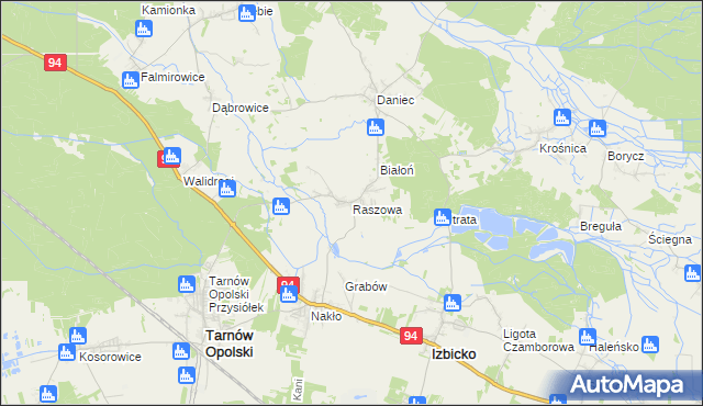 mapa Raszowa gmina Tarnów Opolski, Raszowa gmina Tarnów Opolski na mapie Targeo