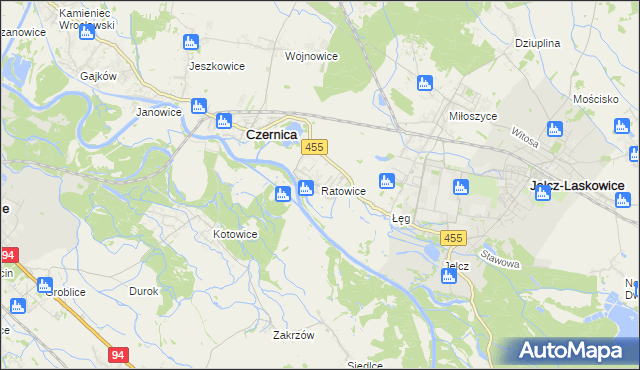 mapa Ratowice gmina Czernica, Ratowice gmina Czernica na mapie Targeo