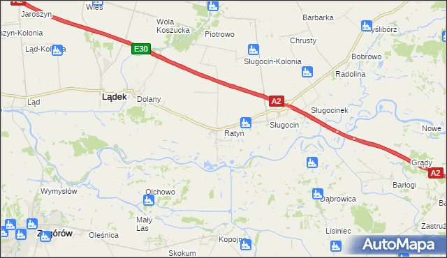 mapa Ratyń gmina Lądek, Ratyń gmina Lądek na mapie Targeo