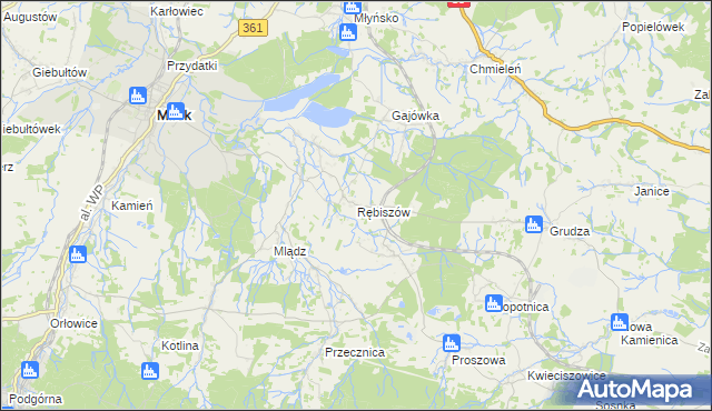 mapa Rębiszów, Rębiszów na mapie Targeo