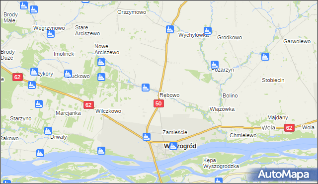mapa Rębowo gmina Wyszogród, Rębowo gmina Wyszogród na mapie Targeo