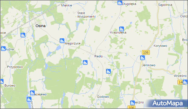 mapa Redło gmina Osina, Redło gmina Osina na mapie Targeo