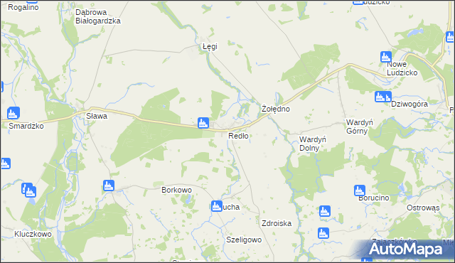 mapa Redło gmina Połczyn-Zdrój, Redło gmina Połczyn-Zdrój na mapie Targeo