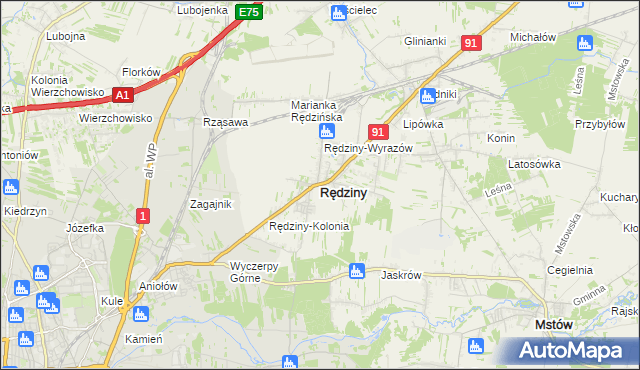 mapa Rędziny powiat częstochowski, Rędziny powiat częstochowski na mapie Targeo