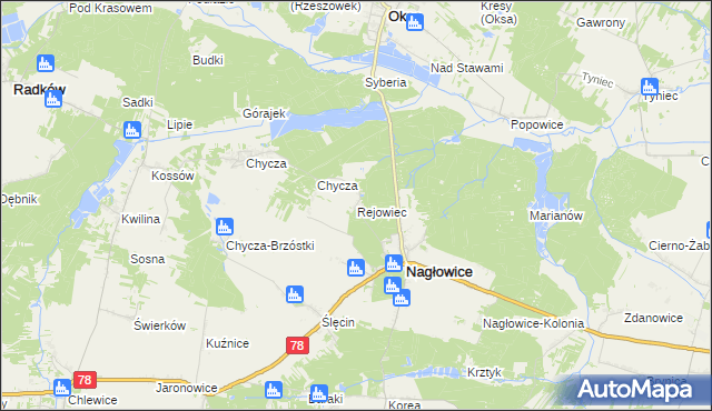 mapa Rejowiec gmina Nagłowice, Rejowiec gmina Nagłowice na mapie Targeo
