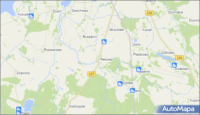 mapa Rekowo gmina Kamień Pomorski, Rekowo gmina Kamień Pomorski na mapie Targeo