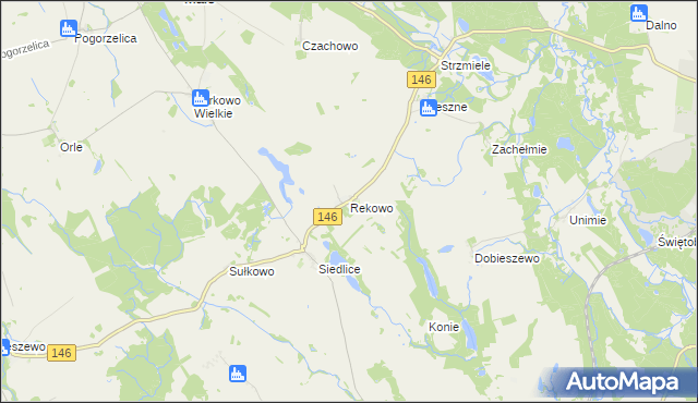 mapa Rekowo gmina Radowo Małe, Rekowo gmina Radowo Małe na mapie Targeo