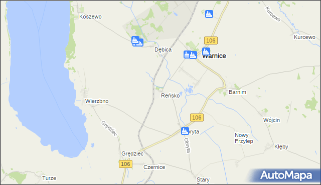 mapa Reńsko gmina Warnice, Reńsko gmina Warnice na mapie Targeo