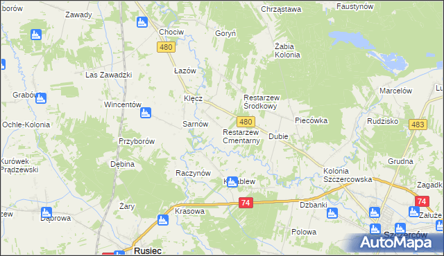 mapa Restarzew Cmentarny, Restarzew Cmentarny na mapie Targeo