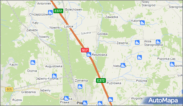 mapa Resztówka gmina Pilawa, Resztówka gmina Pilawa na mapie Targeo
