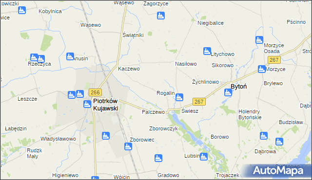 mapa Rogalin gmina Piotrków Kujawski, Rogalin gmina Piotrków Kujawski na mapie Targeo