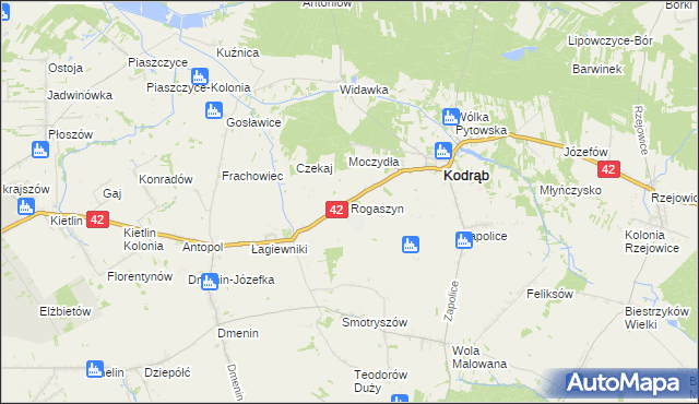 mapa Rogaszyn gmina Kodrąb, Rogaszyn gmina Kodrąb na mapie Targeo