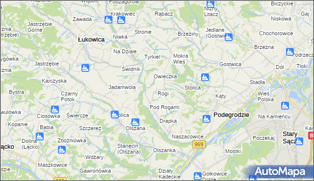 mapa Rogi gmina Podegrodzie, Rogi gmina Podegrodzie na mapie Targeo