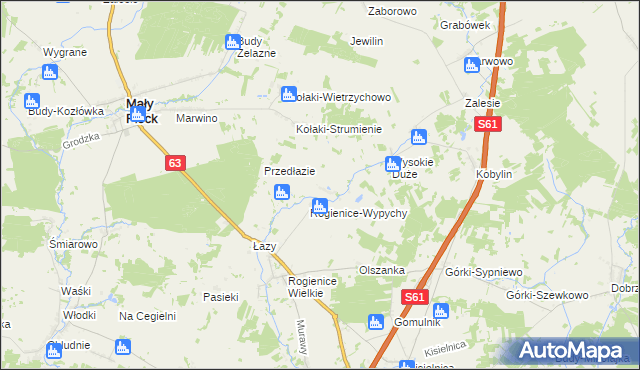 mapa Rogienice Piaseczne, Rogienice Piaseczne na mapie Targeo