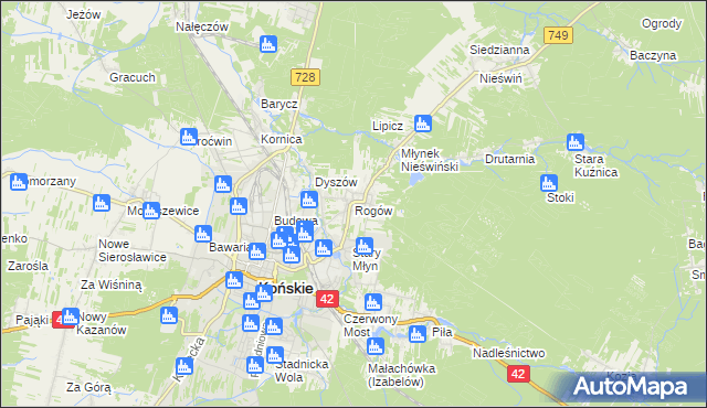 mapa Rogów gmina Końskie, Rogów gmina Końskie na mapie Targeo