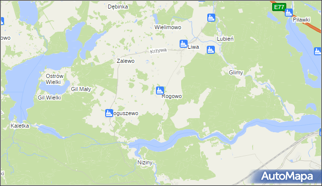 mapa Rogowo gmina Miłomłyn, Rogowo gmina Miłomłyn na mapie Targeo