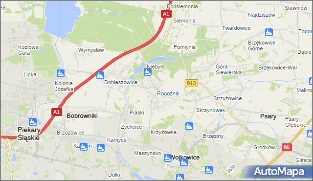 mapa Rogoźnik gmina Bobrowniki, Rogoźnik gmina Bobrowniki na mapie Targeo