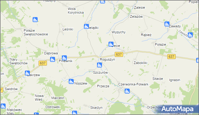 mapa Roguszyn gmina Korytnica, Roguszyn gmina Korytnica na mapie Targeo