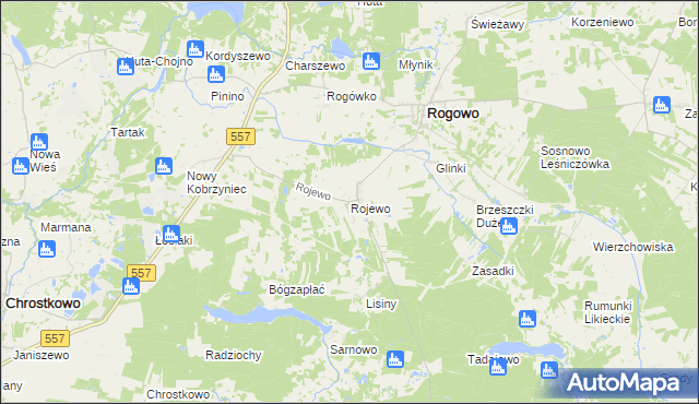 mapa Rojewo gmina Rogowo, Rojewo gmina Rogowo na mapie Targeo