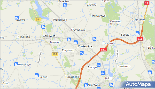 mapa Rokietnica powiat poznański, Rokietnica powiat poznański na mapie Targeo