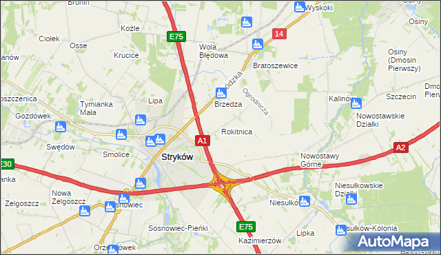 mapa Rokitnica gmina Stryków, Rokitnica gmina Stryków na mapie Targeo
