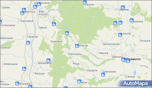 mapa Romanów gmina Przeworno, Romanów gmina Przeworno na mapie Targeo