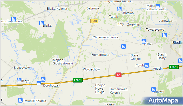 mapa Romanówka gmina Siedliszcze, Romanówka gmina Siedliszcze na mapie Targeo