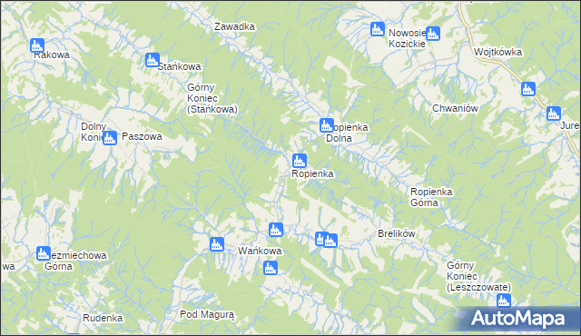 mapa Ropienka, Ropienka na mapie Targeo