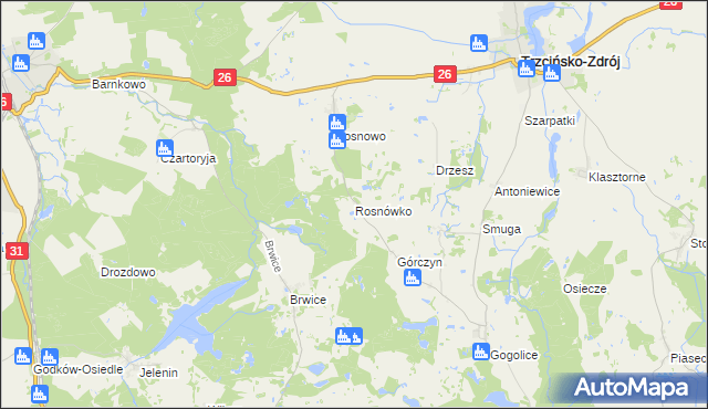 mapa Rosnówko gmina Trzcińsko-Zdrój, Rosnówko gmina Trzcińsko-Zdrój na mapie Targeo