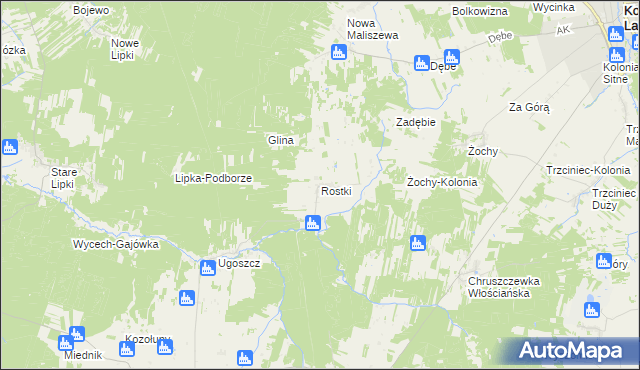 mapa Rostki gmina Miedzna, Rostki gmina Miedzna na mapie Targeo