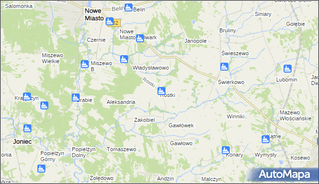 mapa Rostki gmina Nowe Miasto, Rostki gmina Nowe Miasto na mapie Targeo
