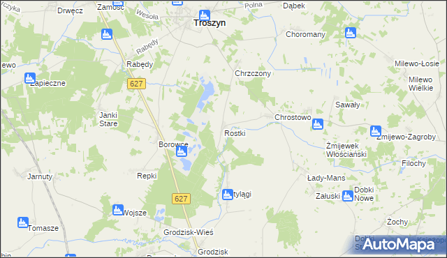 mapa Rostki gmina Troszyn, Rostki gmina Troszyn na mapie Targeo