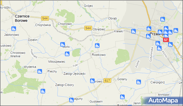 mapa Rostkowo gmina Czernice Borowe, Rostkowo gmina Czernice Borowe na mapie Targeo