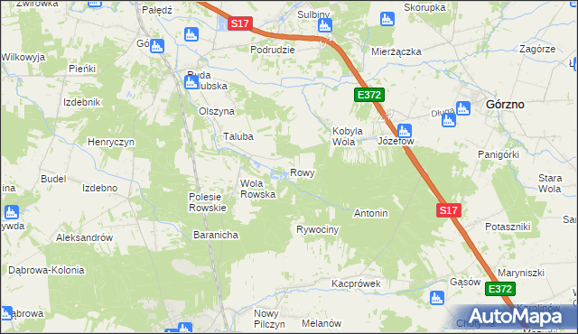 mapa Rowy gmina Łaskarzew, Rowy gmina Łaskarzew na mapie Targeo