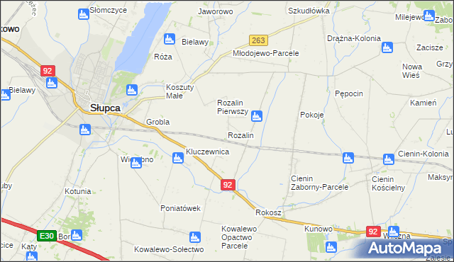 mapa Rozalin gmina Słupca, Rozalin gmina Słupca na mapie Targeo