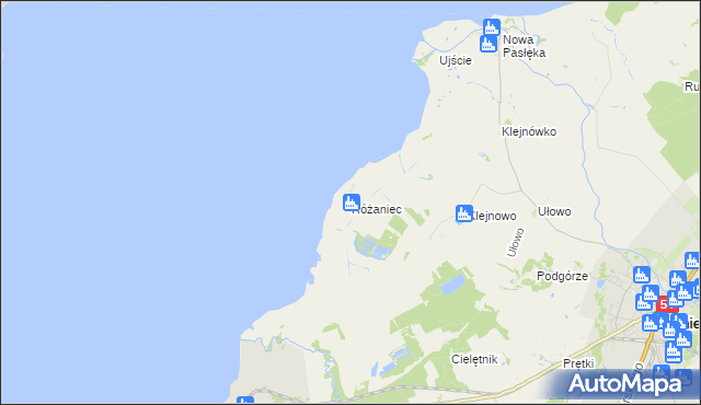 mapa Różaniec gmina Braniewo, Różaniec gmina Braniewo na mapie Targeo
