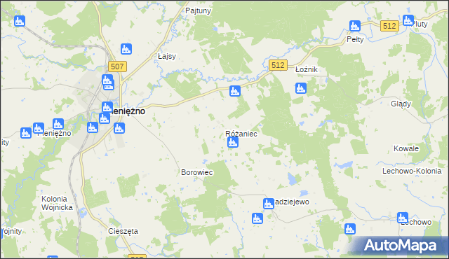 mapa Różaniec gmina Pieniężno, Różaniec gmina Pieniężno na mapie Targeo